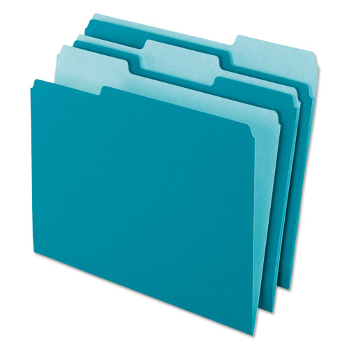 INTERIOR FILE FOLDERS, 1/3-CUT TABS, LETTER SIZE, TEAL, 100/BOX