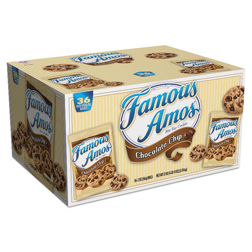 Image of Famous Amos Cookies, Chocolate Chip, 2 oz Snack Pack, 36/Carton