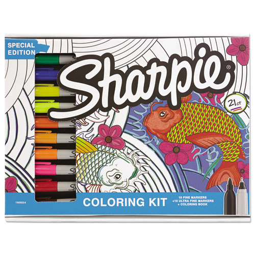 Sharpie® Adult Coloring Kit, Aquatic Theme Coloring Book with 20 Markers