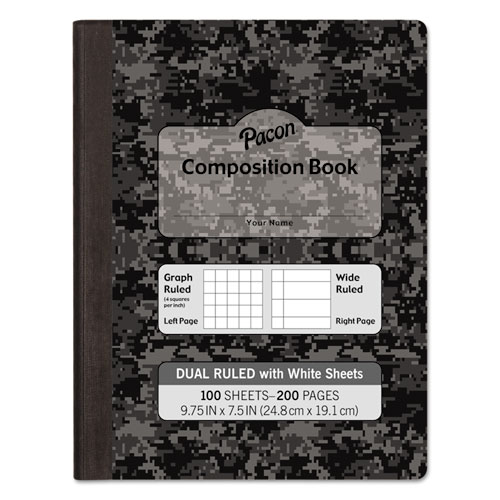 Pacon® Composition Book, 20 Lb Bond Weight Sheets, Wide/Legal Rule, Black Cover, (100) 9.75 X 7.5 Sheets