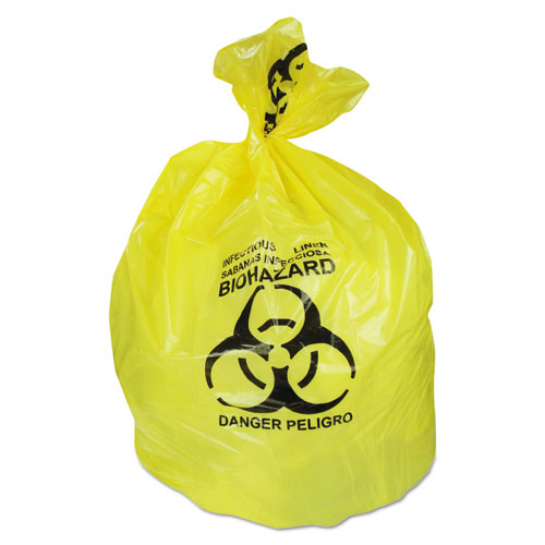 Healthcare Biohazard Printed Can Liners, 30 gal, 1.3 mil, 30" x 43", Yellow, 200/Carton