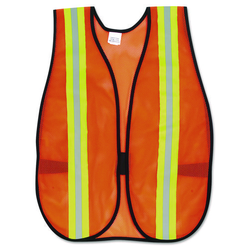 Image of Mcr™ Safety Orange Safety Vest, 2" Reflective Strips, Polyester, Side Straps, One Size Fits All, Bright Orange