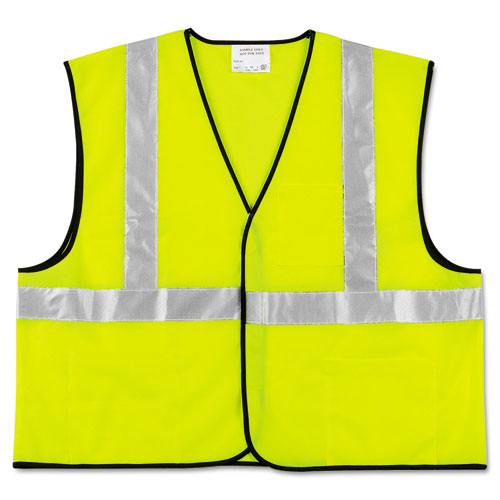 Class 2 Safety Vest, Polyester, 2X-Large, Fluorescent Lime with Silver Stripe