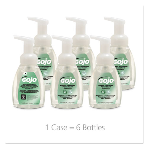 Image of Gojo® Green Certified Foam Soap, Fragrance-Free, 7.5 Oz Pump Bottle, 6/Carton