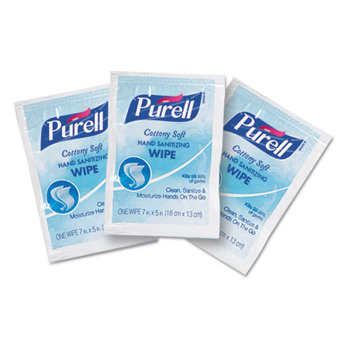 Image of Purell® Cottony Soft Individually Wrapped Sanitizing Hand Wipes, 5 X 7, Unscented, White, 1,000/Carton