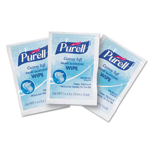 PURELL® Cottony Soft Individually Wrapped Sanitizing Hand Wipes, 5 x 7,  Unscented, White, 1,000/Carton