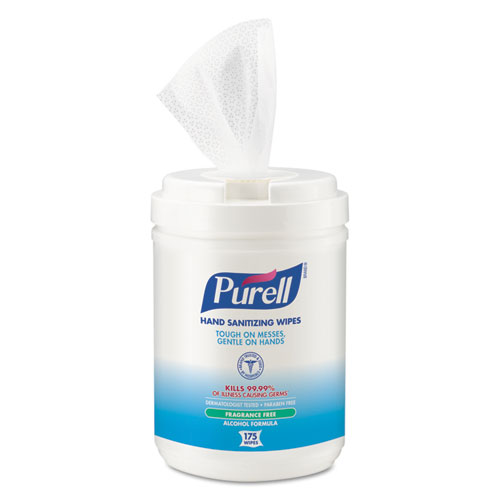 PURELL® Hand Sanitizing Wipes Alcohol Formula, 6 x 7, White, 175/Canister, 6 Canisters/Carton