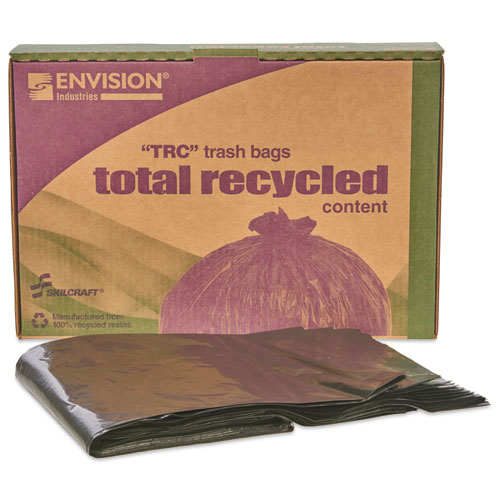 8105013862290, SKILCRAFT Recycled Content Trash Can Liners, 30 gal, 1.3 mil, 30" x 39", Black/Brown, 100/Carton