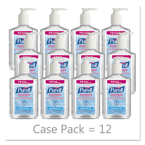 Image of Advanced Refreshing Gel Hand Sanitizer, 8 oz Pump Bottle, Clean Scent, 12/Carton