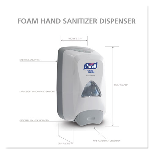 FMX-12 Foam Hand Sanitizer Dispenser, 1,200 mL Refill, 6.6 x 5.13 x 11, White