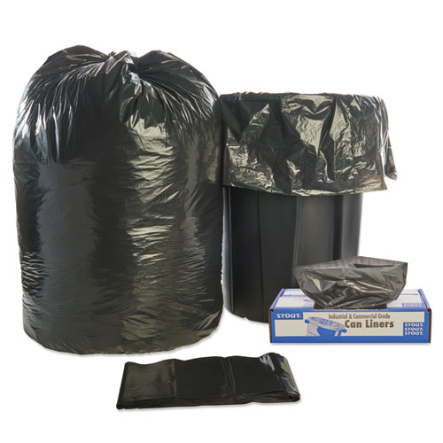 Image of Stout® By Envision™ Total Recycled Content Plastic Trash Bags, 56 Gal, 1.5 Mil, 43" X 49", Brown/Black, 100/Carton