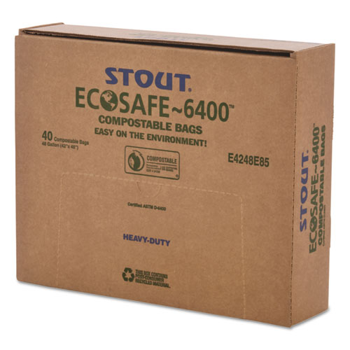 EcoSafe-6400 Bags, 48 gal, 0.85 mil, 42" x 48", Green, 40/Box