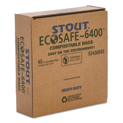 Image of EcoSafe-6400 Bags, 13 gal, 0.85 mil, 24" x 30", Green, 45/Box
