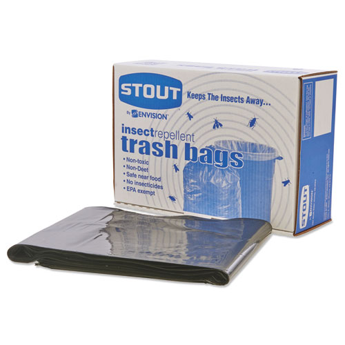 Image of Stout® By Envision™ Insect-Repellent Trash Bags, 45 Gal, 2 Mil, 40" X 45", Black, 65/Box