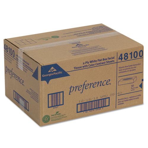 Image of Georgia Pacific® Professional Pacific Blue Select Facial Tissue, 2-Ply, White, Flat Box, 100 Sheets/Box, 30 Boxes/Carton