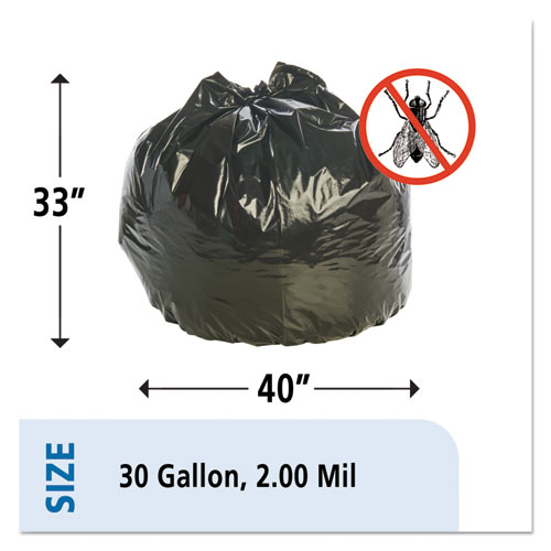 Insect-Repellent Trash Bags, 30 gal, 2 mil, 33" x 40", Black, 90/Box