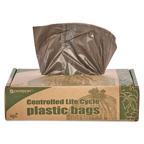Controlled Life-Cycle Plastic Trash Bags, 39 gal, 1.1 mil, 33" x 44", Brown, 40/Box