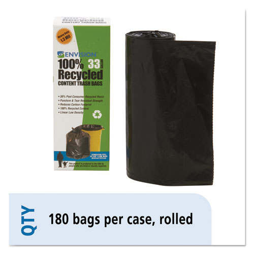 Stout 100% Recycled Plastic Garbage Bags 33gal 1.5mil, 33 x 40, Brown/Black - 100 count