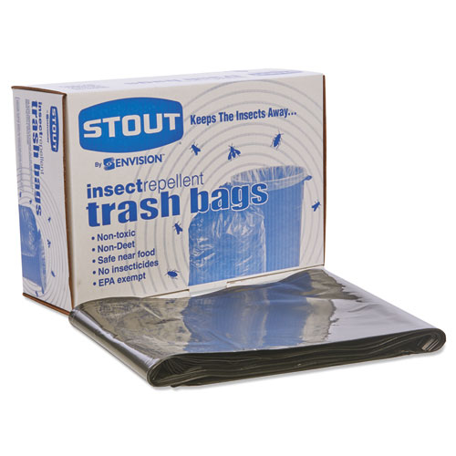 Image of Stout® By Envision™ Insect-Repellent Trash Bags, 55 Gal, 2 Mil, 37" X 52", Black, 65/Box