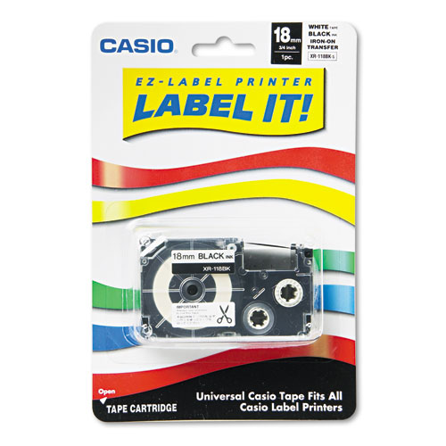 Image of Casio® Label Printer Iron-On Transfer Tape, 0.75" X 26 Ft, Black On White