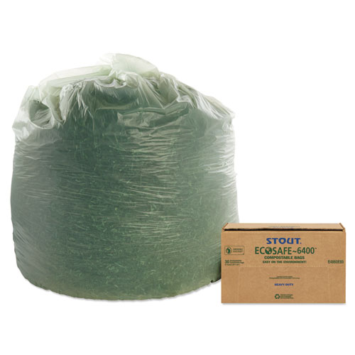 Image of Stout® By Envision™ Ecosafe-6400 Bags, 64 Gal, 0.85 Mil, 48" X 60", Green, 30/Box