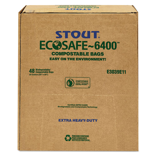 EcoSafe-6400 Bags, 30 gal, 1.1 mil, 30" x 39", Green, 48/Box