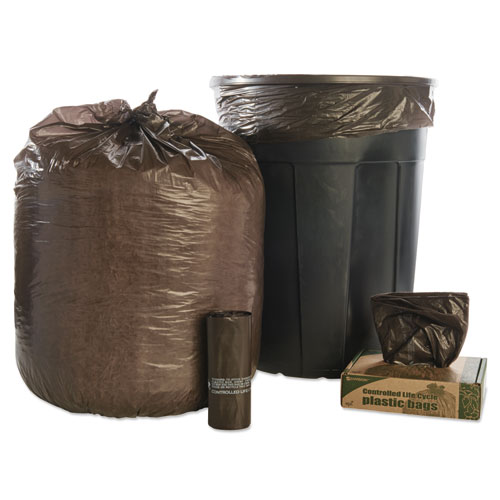 Image of Stout® By Envision™ Controlled Life-Cycle Plastic Trash Bags, 30 Gal, 0.8 Mil, 30" X 36", Brown, 60/Box