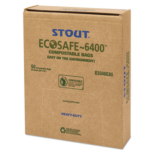 EcoSafe-6400 Bags, 32 gal, 0.85 mil, 33" x 48", Green, 50/Box