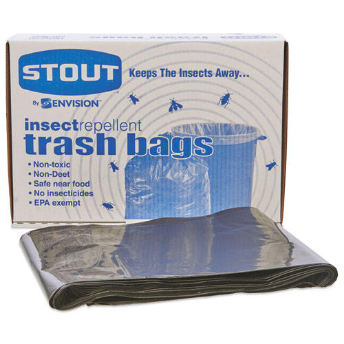 Image of Stout® By Envision™ Insect-Repellent Trash Bags, 35 Gal, 2 Mil, 33" X 45", Black, 80/Box