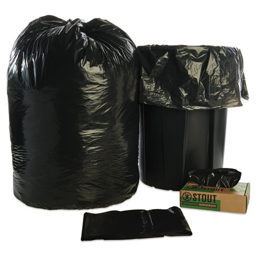 8105015173668, SKILCRAFT Recycled Content Trash Can Liners, 60 gal, 1.5 mil, 38" x 58", Black/Brown, 20/Box
