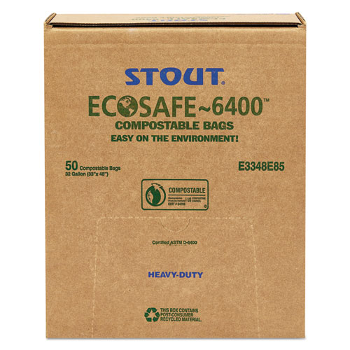 Image of Stout® By Envision™ Ecosafe-6400 Bags, 32 Gal, 0.85 Mil, 33" X 48", Green, 50/Box