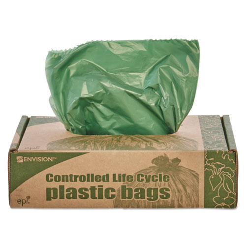 Controlled Life-Cycle Plastic Trash Bags, 33 gal, 1.1 mil, 33" x 40", Green, 40/Box