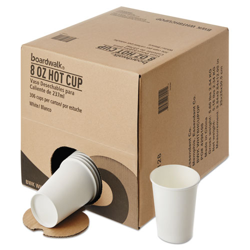 CONVENIENCE PACK PAPER HOT CUPS, 8 OZ, WHITE, 9 CUPS/SLEEVE, 34 SLEEVES/CARTON
