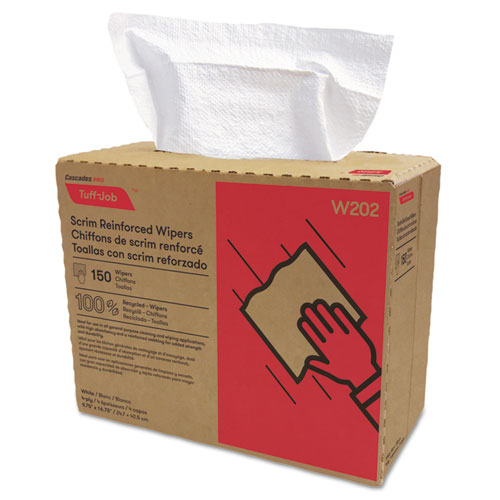 Tuff-Job Scrim Reinforced Wipers, 9 3/4 X 16 3/4, White, 150/box, 6 Box/carton