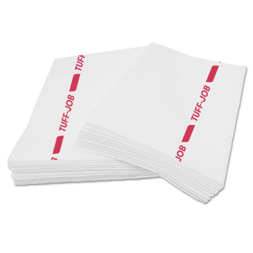 Image of Tuff-Job Guard Antimicrobial Towels, White/Red, 12 x 21, 1/4 Fold, 150/Carton