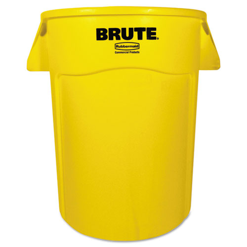 Vented Round Brute Container, 44 gal, Plastic, Yellow