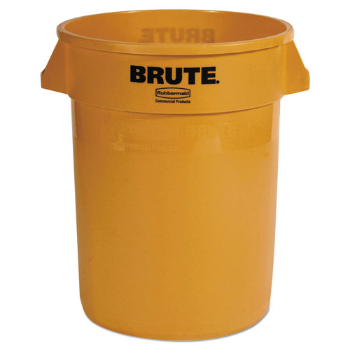 Round Brute Container, Plastic, 32 gal, Yellow