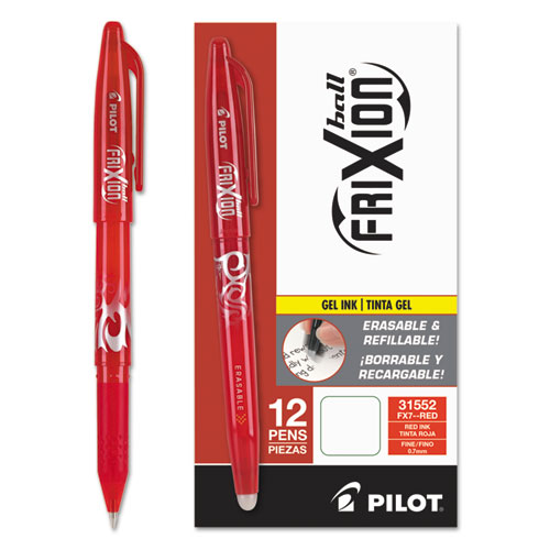 Pilot® FriXion Ball Erasable Gel Ink Stick Pen, Red Ink, .7mm, Dozen