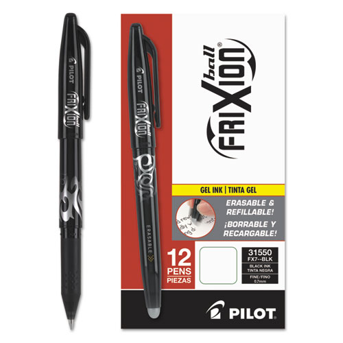 Pilot® FriXion Ball Erasable Gel Ink Stick Pen; Black Ink; .7mm, Dozen