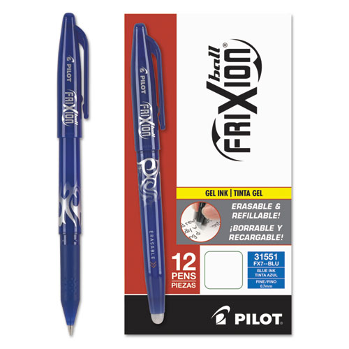 Pilot® FriXion Ball Erasable Gel Ink Stick Pen, Blue Ink, .7mm, Dozen