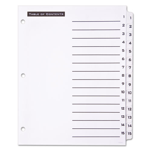 Table 'n Tabs Dividers, 15-Tab, 1 to 15, 11 x 8.5, White, 1 Set