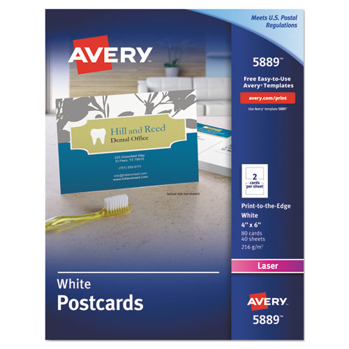 Postcards, Color Laser Printing, 4 x 6, Uncoated White, 2 Cards/Sheet, 80/Box | by Plexsupply