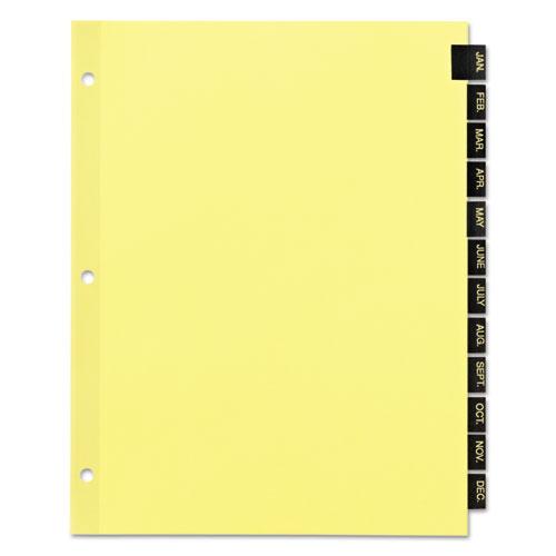 Image of Office Essentials™ Preprinted Black Leather Tab Dividers, 12-Tab, Jan. To Dec., 11 X 8.5, Buff, 1 Set