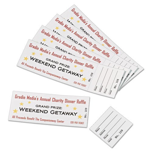 Image of Avery® Printable Tickets W/Tear-Away Stubs, 97 Bright, 65 Lb Cover Weight, 8.5 X 11, White, 10 Tickets/Sheet, 20 Sheets/Pack