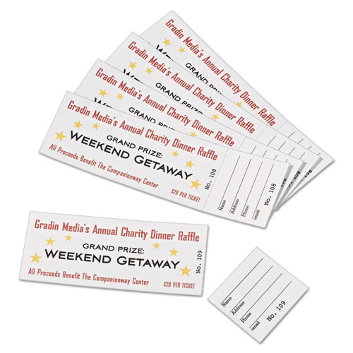 Printable Tickets w/Tear-Away Stubs, 97 Bright, 65 lb Cover Weight, 8.5 x 11, White, 10 Tickets/Sheet, 20 Sheets/Pack