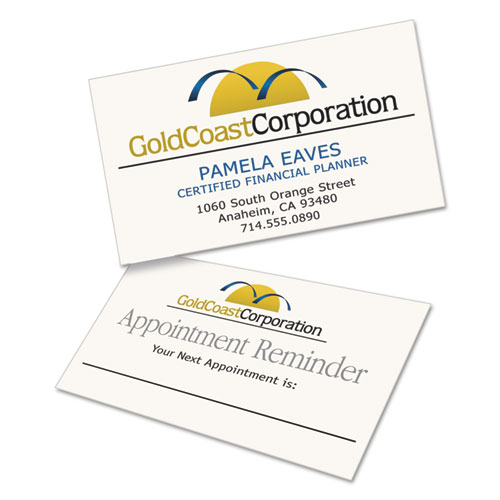 Image of Clean Edge Business Cards, Laser, 2 x 3.5, Ivory, 200 Cards, 10 Cards/Sheet, 20 Sheets/Pack