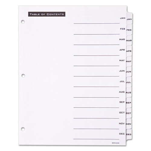 Image of Office Essentials™ Table 'N Tabs Dividers, 12-Tab, Jan. To Dec., 11 X 8.5, White, White Tabs, 1 Set