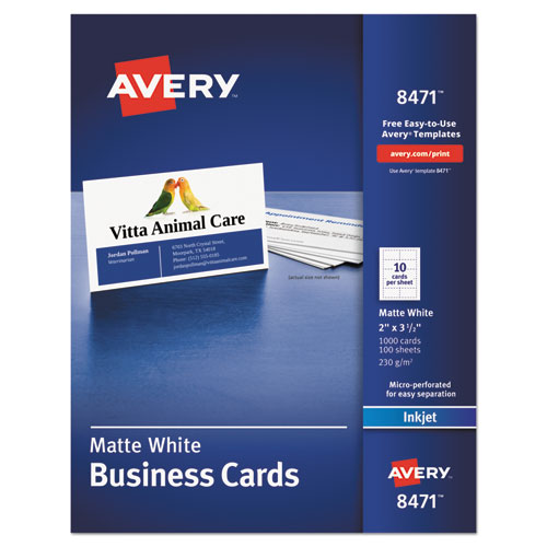 Avery® Printable Microperf Business Cards, Inkjet, 2 x 3 1/2, White, Matte, 1000/Box