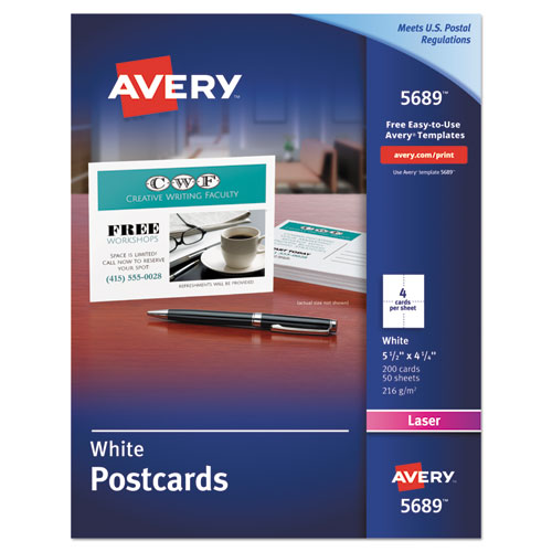 Postcards For Laser Printers, 4 1/4 X 5 1/2, Uncoated White, 4/sheet, 200/box