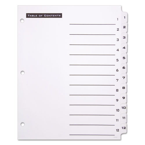 Image of Office Essentials™ Table 'N Tabs Dividers, 12-Tab, 1 To 12, 11 X 8.5, White, White Tabs, 1 Set